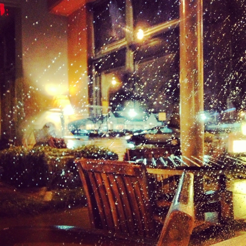 Rain on a Starbucks’ window.